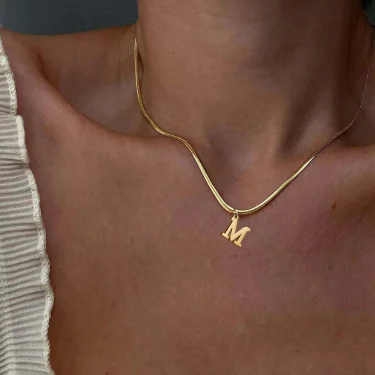 A-Z Alphabet Gold Plated Stainless Steel Pendant Necklace for Women Snake Chain Initial Letter Clavicle Necklaces Collar Jewelry 1