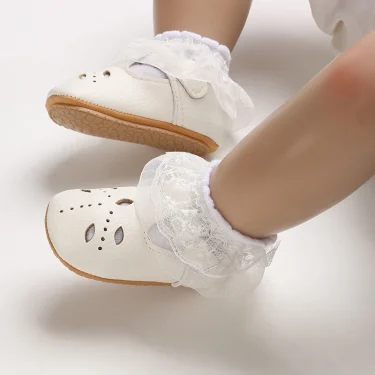 Breathable Newborn Baby Shoes Baby Boy Girl Shoes Girl Classic Bowknot Rubber Sole Anti-slip PU Toddler Shoes First Walker 5