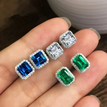 Exquisite Female Earrings 925 SIlver Needle Square Emerald Green Zircon Crystal Earrings For Women Jewelry Wholesale Bijoux 2