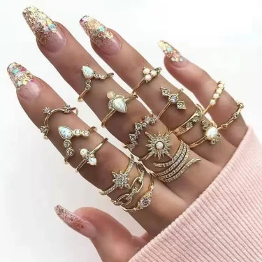 Vintage Korean Gold Silver Color Pearl Rings Set Jewelry For Girls Butterfly Hollow Heart Ring For Women Accessories 2