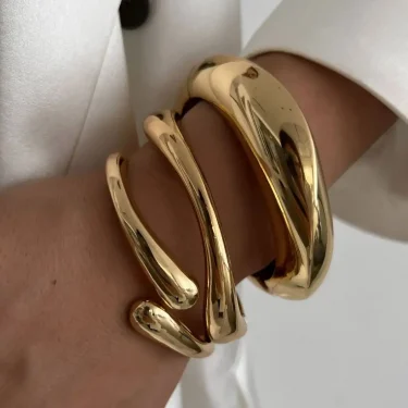 DIEZI 3 Styles Vintage Hip Hop Metal Cuff Bangles Punk Gold Silver Color Geometric Spring Bangles For Women Bracelet Men Jewelry 1