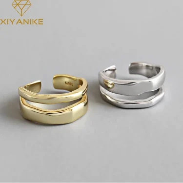 XIYANIKE Silver Color Trendy Elegant Twist Two Circle Rings for Women Couple Simple Geometric Handmade Jewelry Adjustable 1
