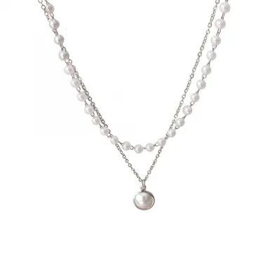 SUMENG 2025 New Fashion Kpop Pearl Choker Necklace Cute Double Layer Chain Pendant For Women Jewelry Girl Gift 2
