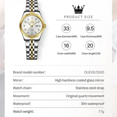 OLEVS 5526 Quartz Elegant Dress Wristwatch Luxury Stainless Steel Waterproof Watch For Women Date Display Original Woman Watches 2