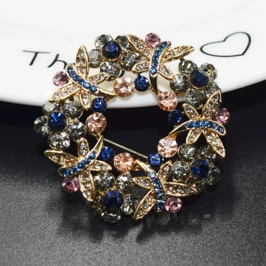 High-end exquisite temperament wreath color rhinestone brooch hollow inlaid zircon brooch 5