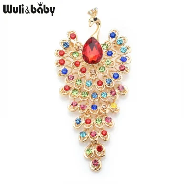 Wuli&baby Big Rhinestone Peacock Bird Brooches Women Beauty 3-color Bird Animal Weddings Party Office Brooch Pins Gifts 3