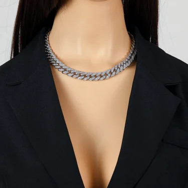 EILIECK Silver Color Thick Cuban Necklace Bracelet Set For Women New Punk Zircon Chain Waterproof Jewelry Party Gift Bijoux 5