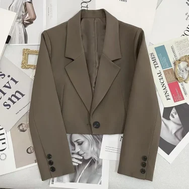 Women's Cropped Blazers Jackets New 2024 Korean Fashion Button Up Long Sleeve Suit Coat Woman Casual All Match Short Blazer Lady 1