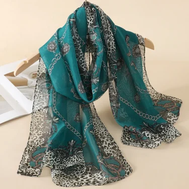 2025 New Print Chiffon Scarf Shawl Women Sunscreen Silk Scarf Turban Long Wrap Beach Travel Outdoor Accessories Trendy Headband 1