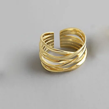 Silver Color Rings Creative Multilayer Winding Line Geometric Handmade for Women Couple Size 17.2mm Adjustable 2