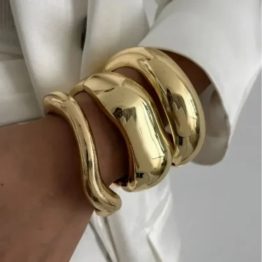 Wide Cuff Bangles Punk Gold Silver Color Geometric Metal Large Bangles for Women Bracelets Men Exaggerated Luxury Jewelry 3