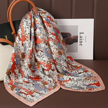 Luxury Print Satin Silk Square Scarf for Women Shawl Hijab Neckerchief Female Hair Ribbon Headband Fashion Wrap Bandana 2025 New 3