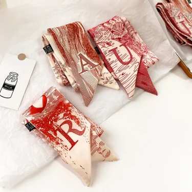 Fashion Skinny Silk Scarf for Women Letter Hair Ribbons Headbands Bandana Female Bag Wrist Wrap Neckerchief Foulard Neck Ties 4
