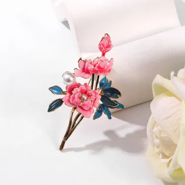 Chinese Style Purple Peony Flower Brooch For Women Dainty Plant Pearl Shiny Rhinestone Pins Party Office Wedding Corsage Jewelry 4