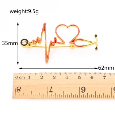 New Medical Medicine Brooch Pin Stethoscope Electrocardiogram Microscope Heart Shaped Pin Nurse Doctor Backpack Lapel Jewelry 4