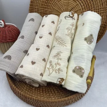 Baby Blanket Newborn Swaddle Wrap Muslin Cotton Diaper Swaddle New Born Towel Crinkle Fabric Stroller Cover 85x65cm 4