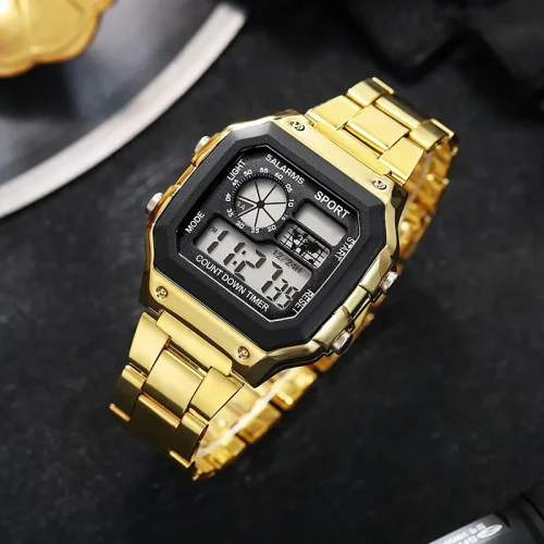 Digital Watch Men's Watch Stainless Steel Strap Countdown Sport Watches Waterproof Led Electronic Wristwatch for Men Gift 1