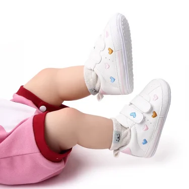 Meckior Spring and Autumn Baby Shoes Non-slip Soft Rubber Soled Toddler Shoes Cute Embroidered Love Stars Casual Shoes 6