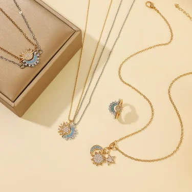 LATS New Adjustable Stackable Sparkling Moon Sun Star Ring for Women Girls Couple Elegant Jewelry Set Wedding Party Gifts 3