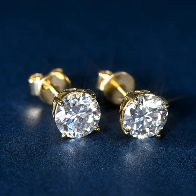 IOGOU 14k Gold Earrings Real 6mm Moissanite Diamond Stud Earrings for Men Women 10K Yellow Gold Screw Back Earrings Fine Jewelry 5