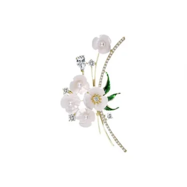 New Delicate Floral Brooch Pin Unisex High-end Feminine Pearl Corsage Luxury Design White Crystal Pins Rhinestone Accessories 5