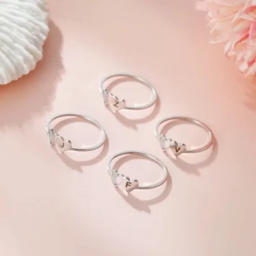 COOLTIME Initial Letter Ring for Women Stainless Steel A-Z Alphabet Double Heart Finger Ring Fashion Wedding Jewelry Couple Gift 2