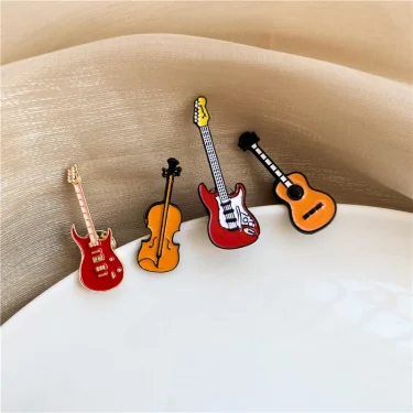 Creative Musical Instrument Enamel Brooch Rock Orchestra Violin Guitar Bass Badge Clothes Lapel Pins Kids Gifts Jewelry 5