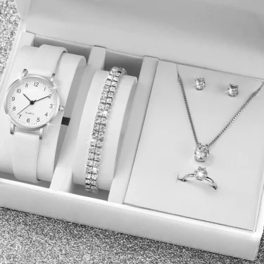 Women Small Dial Digital Wristwatch Ladies Simple Leather Strap Quartz Watch with Rhinestones Jewelry Gift Set No Box 1