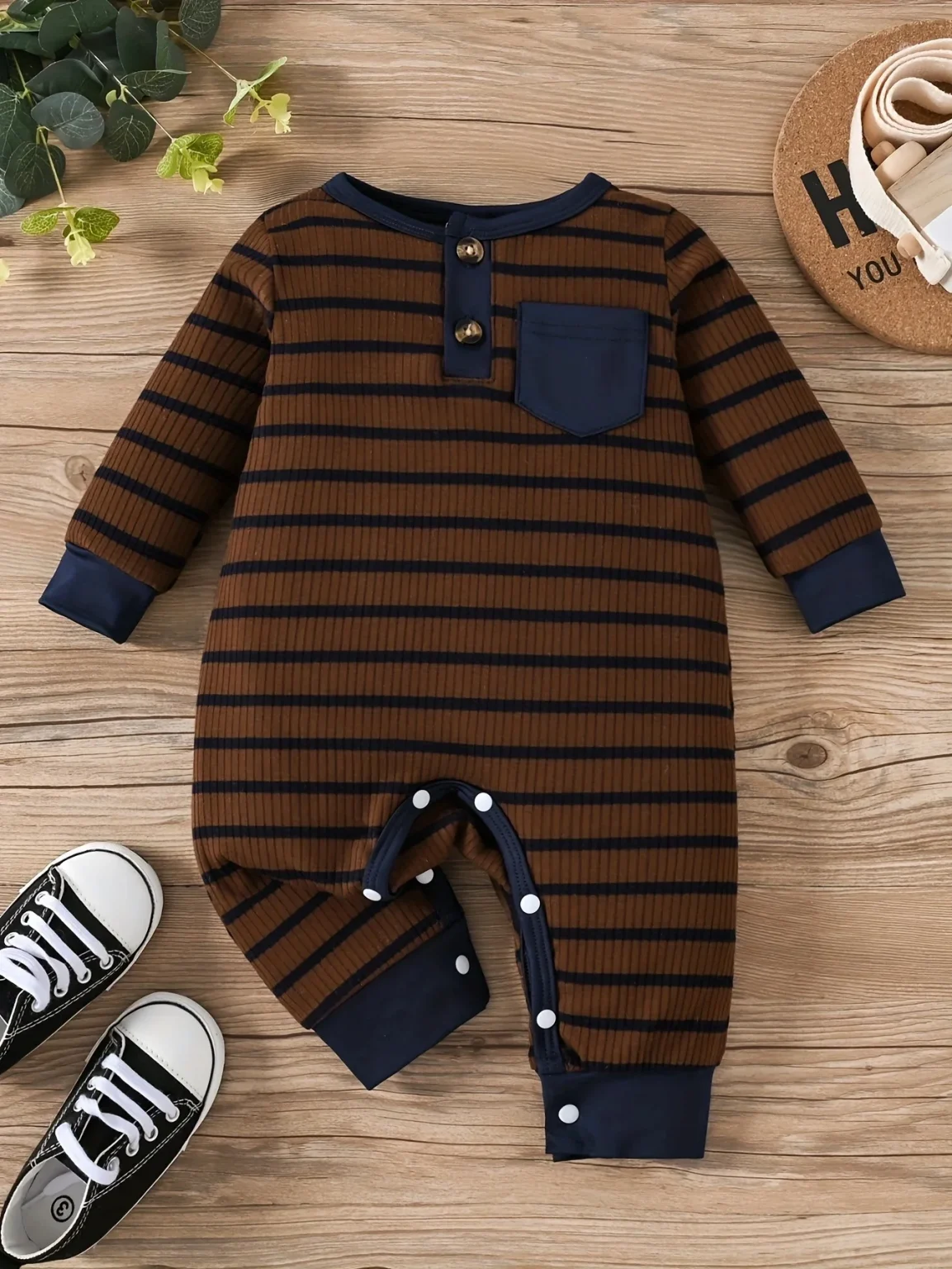 0-2 Year Old Spring and Autumn New New Newborn Baby Boys Striped Long sleeved Pants Casual jumpsuit 1