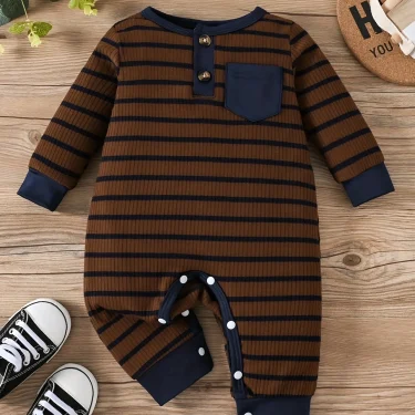 0-2 Year Old Spring and Autumn New New Newborn Baby Boys Striped Long sleeved Pants Casual jumpsuit 1