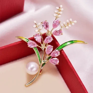 Shiny Crystal Zircon Flower Pearl Brooch For Women Pink Purple Peach Blossom Red Rose Rhinestone Corsage Pins Party Jewelry Gift 1