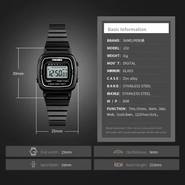 SKMEI Women Digital Watches for Women Fashion Alarm Water Resistance Stainless Steel Sport Watches- 1901 6