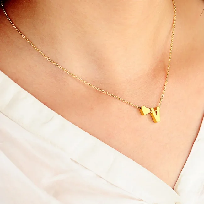 Fashion Tiny Dainty Heart Initial Necklace Letter Name Jewelry For Women Accessories Girlfriend Gift 5