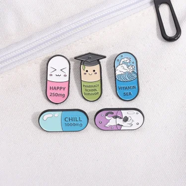 Happy Capsule Pill Enamel Pin Vitamin Sea Pharmacy School Survivor Pharmacist Brooch Badge Jewelry Gift For Medical Student 6