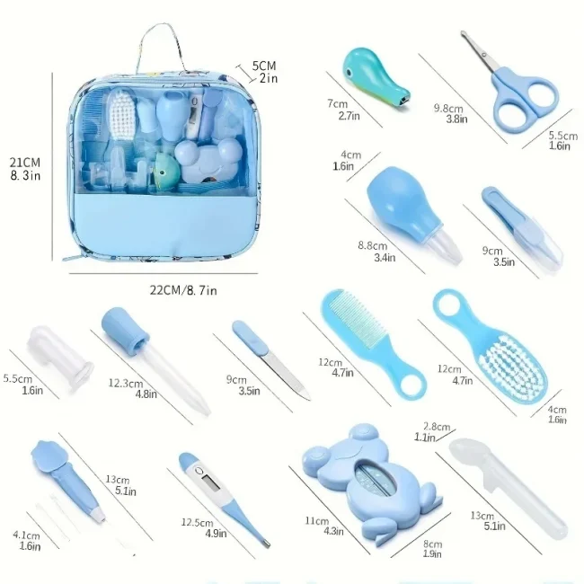 Baby Care Kit 13Pcs Baby Hygiene Kit Items Newborn Nail Hair Health Care Thermometer Grooming Brush Clipper Scissor Toiletries 2