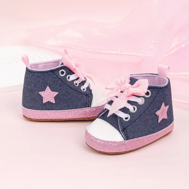 Newborn Baby Boys Girls High Tops Star Sneakers Soft Anti-Slip Sole Moccasins Infant Newborn Toddler First Walking Crib Shoes 2