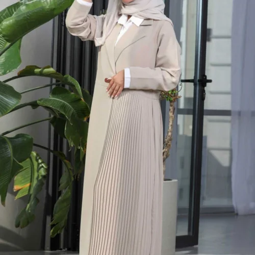 Siskakia Fashion Turn-down Collar Abayas For Muslim Woman Solid crimp Urban Casual Dubai Moroccan African Arab Clothing 1