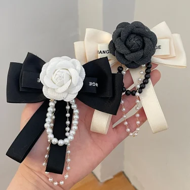 Luxurious Camellia Bow Pearl Chain Brooch Ladies Wedding Dress Decorations 2024 New Souvenir Gifts for Girls 5