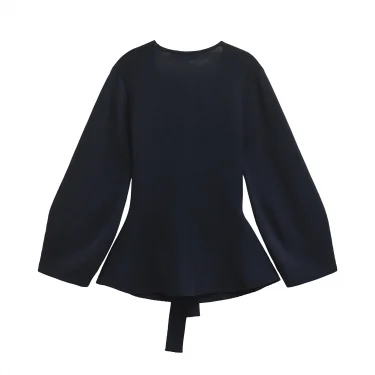 TRAF 2025 Women Fashion Shoulder Pad Belt Knit Blazer Women Retro V-neck Long Sleeve Versatile Female Coat 9598/128 3