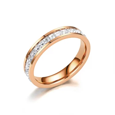 JHSL Unisex 4mm Luxury Stainless Steel Men Women Statement Cubic Zircon Rings Gold Silver Color US size 3 4 5 6 7 8 9 10 11 12 3