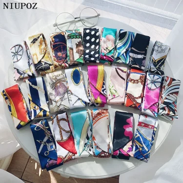 100 colors Emulation Silk Leopard Small Bag Handle headband Scarf Women Fashion Luxury Brand Hair Tie Ribbon Scarf 1
