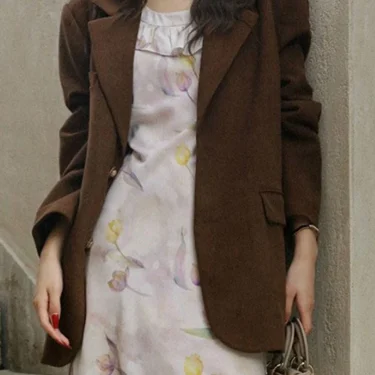 LANMREM Vintage Corduroy Women's Blazer Notched Collar Single Breasted Solid Color Loose Coat Fashion 2024 Spring New 2AA4910 2
