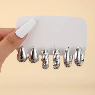6 Pieces of Retro Smooth Water Droplet C-shaped Earring Set for Women, Geometric Gold Circular Earrings, Earrings, Jewelry Gifts 4