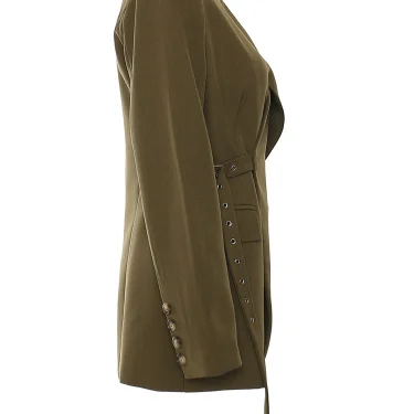 EAM Women Green Corss Bandage Pocket Elegant Blazer New V-neck Long Sleeve Jacket Fashion Tide Spring Autumn 1DH7482 2