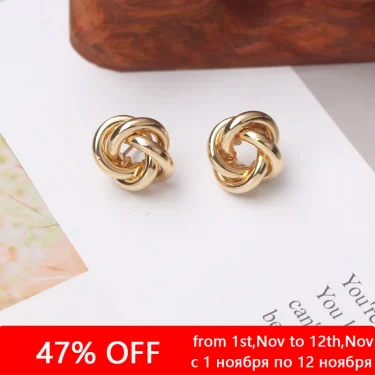 Tiny Metal Stud Earrings for Women Gold Color Twist Round Earrings Small Unusual Earrings boucles d'oreilles Fashion Jewelry 2