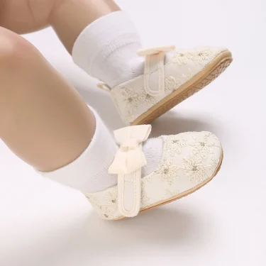 HAIZHIW 0-18 Months Cute White Lace Baby Girl Princess shoes Baby Shoes Bow Fringe Rubber Soled Non-slip Footwear Crib Shoes 5
