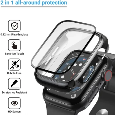 Glass+cover For Apple Watch Case 44mm 40mm 45mm 41mm 42mm 38mm Accessories Plated Screen Protector iWatch series 9 8 6 5 3 se 7 2