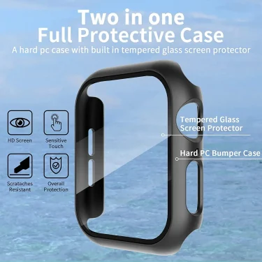 Tempered Glass+Cover For Apple Watch 9 8 7 45mm 41mm PC Bumper Screen Protector Case iWatch Series 7 6 5 4 SE2 44mm 40mm 42mm 38 3