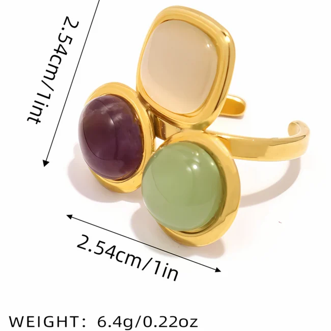 Uself Luxury High-Grade Natural stone Flower Golden Adjustable Ring Fashion 304 Stainless Steel Cast Technology Charm Jewelry 3