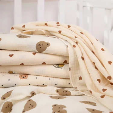 Cotton Muslin Cute Cartoon Printing Baby Swaddle Blanket Soft Breathable Newborn Baby Receiving Blanket For Infant Boys Girls 5
